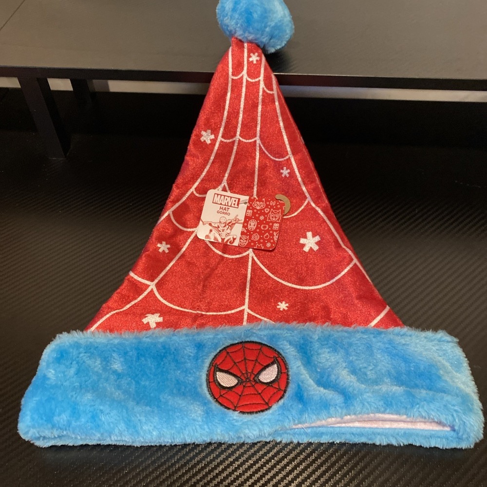 Marvel Spider-Man Christmas Santa Hat‎ 16" Red Blue Plush Cap Holiday Gift NEW